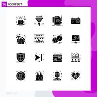 Group of 16 Solid Glyphs Signs and Symbols for photo image sort camera feedback Editable Vector Design Elements