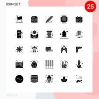 Group of 25 Solid Glyphs Signs and Symbols for calendar database education data big Editable Vector Design Elements