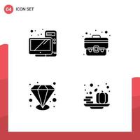 Pack of 4 creative Solid Glyphs of computer quality monitor suitcase autumn Editable Vector Design Elements