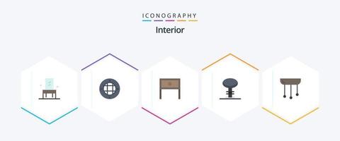 paquete interior de 25 iconos planos que incluye lámpara de araña. interior. fin. mueble. mesa vector