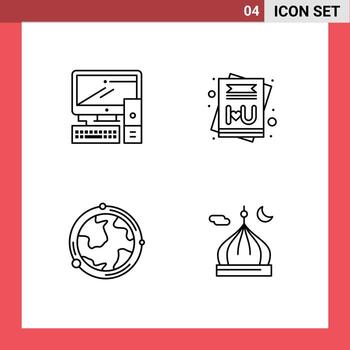 Stock Vector Icon Pack of 4 Line Signs and Symbols for computer world pc message discovery Editable Vector Design Elements