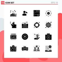 Universal Icon Symbols Group of 16 Modern Solid Glyphs of hand party base holiday event Editable Vector Design Elements