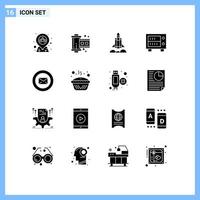 Set of 16 Modern UI Icons Symbols Signs for support chat unicorn startup safe deposit Editable Vector Design Elements