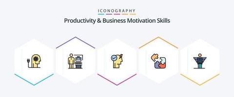 Productivity And Business Motivation Skills 25 FilledLine icon pack including square. logic. businessman. game. power mode activate vector