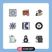 Universal Icon Symbols Group of 9 Modern Filledline Flat Colors of communication working protection shield gear affiliate Editable Vector Design Elements
