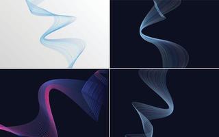 Set of 4 geometric wave pattern background Abstract waving line vector