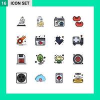 User Interface Pack of 16 Basic Flat Color Filled Lines of whistle notification science alarm bean Editable Creative Vector Design Elements