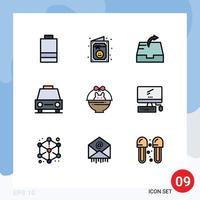 9 User Interface Filledline Flat Color Pack of modern Signs and Symbols of baby basket mailbox vehicles traffic Editable Vector Design Elements