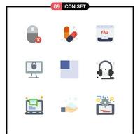 Set of 9 Modern UI Icons Symbols Signs for lock computer muscle help contact Editable Vector Design Elements