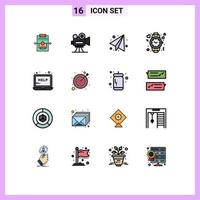 Set of 16 Vector Flat Color Filled Lines on Grid for laptop watch back to school time like Editable Creative Vector Design Elements