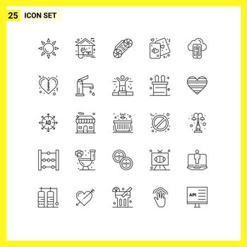 25 Universal Lines Set for Web and Mobile Applications computing love radio life heart Editable Vector Design Elements