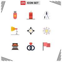 Mobile Interface Flat Color Set of 9 Pictograms of decoration celebrate precision studio photo Editable Vector Design Elements