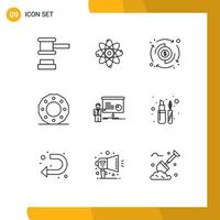 9 User Interface Outline Pack of modern Signs and Symbols of graph holiday dollar circle celebration Editable Vector Design Elements