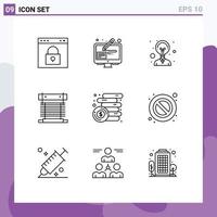 Set of 9 Commercial Outlines pack for finance cpu pen cooling computer Editable Vector Design Elements