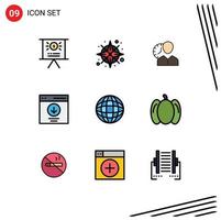 Modern Set of 9 Filledline Flat Colors Pictograph of interface communication hours user time Editable Vector Design Elements