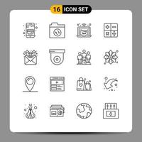 16 User Interface Outline Pack of modern Signs and Symbols of dome promotion shopping marketing math Editable Vector Design Elements