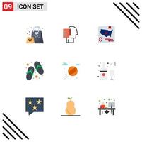 Set of 9 Commercial Flat Colors pack for beach ball slippers start shoes world Editable Vector Design Elements