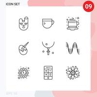 Universal Icon Symbols Group of 9 Modern Outlines of easter painting breakfast egg brush Editable Vector Design Elements