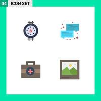 Pack of 4 creative Flat Icons of gauge kit communication message camera Editable Vector Design Elements