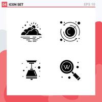 Group of 4 Solid Glyphs Signs and Symbols for cloud light sun time key Editable Vector Design Elements