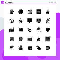 Pack of 25 Modern Solid Glyphs Signs and Symbols for Web Print Media such as cooking development city develop browser Editable Vector Design Elements