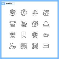 Pictogram Set of 16 Simple Outlines of printer hemisphere achievement education medal Editable Vector Design Elements