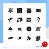 Mobile Interface Solid Glyph Set of 16 Pictograms of canada pitch invite game field Editable Vector Design Elements