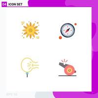 Pack of 4 creative Flat Icons of flower relief compass air coach Editable Vector Design Elements