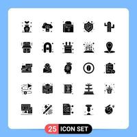 Editable Vector Line Pack of 25 Simple Solid Glyphs of american usa folder cactus security Editable Vector Design Elements