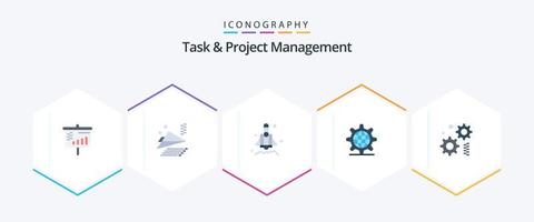 Task And Project Management 25 Flat icon pack including . gear. startup. engineering. setting vector