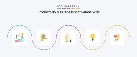 Productivity And Business Motivation Skills Flat 5 Icon Pack Including insight. glow. focusing. bulb. recycling vector