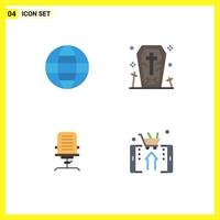 Set of 4 Vector Flat Icons on Grid for globe arm world ghost chair Editable Vector Design Elements