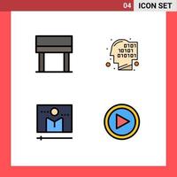 Pack of 4 creative Filledline Flat Colors of desk media binary recognition player Editable Vector Design Elements