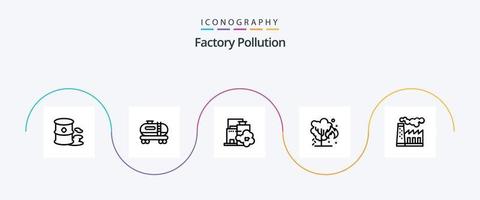 paquete de iconos de la línea 5 de contaminación de fábrica, incluida la producción. fábrica. industria. polución. medioambiente vector