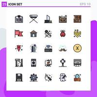 25 User Interface Filled line Flat Color Pack of modern Signs and Symbols of computer dollar beach case bag Editable Vector Design Elements