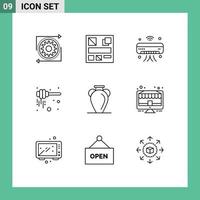 conjunto de 9 iconos modernos de la interfaz de usuario símbolos signos para la cultura honey dipper ac honey wifi elementos de diseño vectorial editables vector