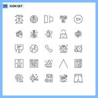 Set of 25 Vector Lines on Grid for multimedia fast left arrow alphabet Editable Vector Design Elements