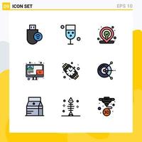 Set of 9 Modern UI Icons Symbols Signs for hand watch content food blogging map Editable Vector Design Elements