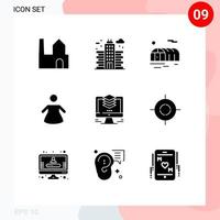 Set of 9 Modern UI Icons Symbols Signs for duplicate file farming design woman Editable Vector Design Elements