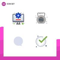 conjunto de iconos planos de interfaz móvil de 4 pictogramas de negocios aceptar chat con mancuernas ok elementos de diseño vectorial editables vector