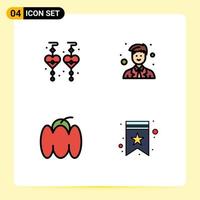 Universal Icon Symbols Group of 4 Modern Filledline Flat Colors of custom earrings pepper coordinator worker bookmark Editable Vector Design Elements