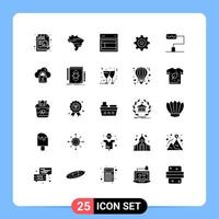 Group of 25 Solid Glyphs Signs and Symbols for loucked network site cloud gear Editable Vector Design Elements