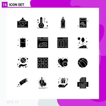 16 User Interface Solid Glyph Pack of modern Signs and Symbols of graph calculate temperature business baby Editable Vector Design Elements