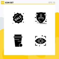 Stock Vector Icon Pack of 4 Line Signs and Symbols for badge soup shopping protection eye Editable Vector Design Elements