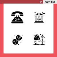 4 símbolos de signos de glifos sólidos universales de elementos de diseño vectorial editables de postres financieros de contacto para hornear en cualquier momento vector