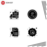 Pack of 4 Modern Solid Glyphs Signs and Symbols for Web Print Media such as delivery certificate order currency invention Editable Vector Design Elements