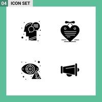 Group of 4 Solid Glyphs Signs and Symbols for communication crime mind hanging heart detector Editable Vector Design Elements