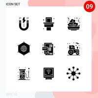 9 Universal Solid Glyphs Set for Web and Mobile Applications business connection fast data network Editable Vector Design Elements