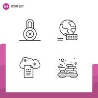 Set of 4 Modern UI Icons Symbols Signs for lock online docs world cloud reporting relax Editable Vector Design Elements