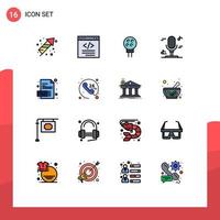 Modern Set of 16 Flat Color Filled Lines and symbols such as extension music interface microphone sport Editable Creative Vector Design Elements